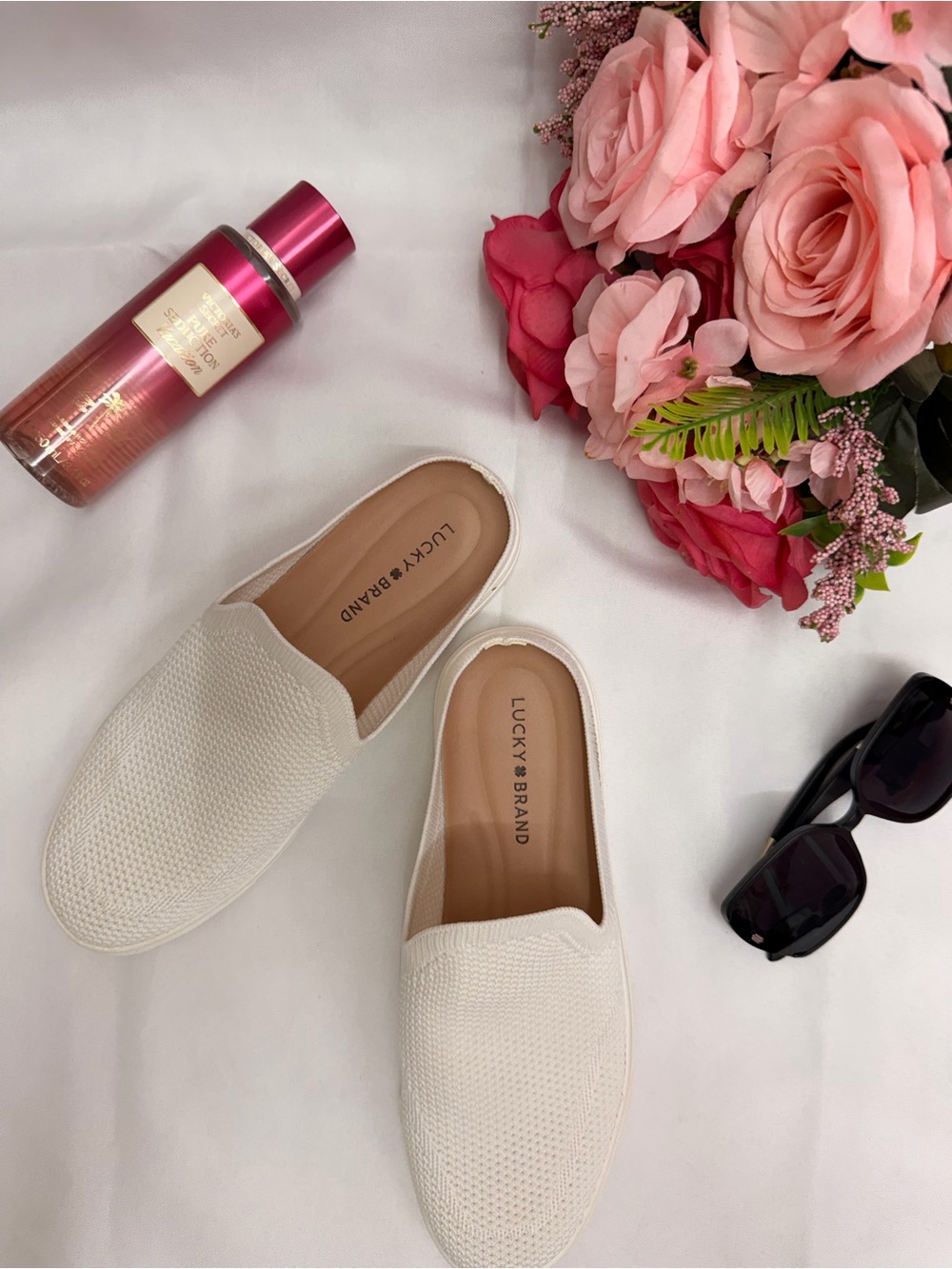 Lucky Brand White Knit Slip-On Mules